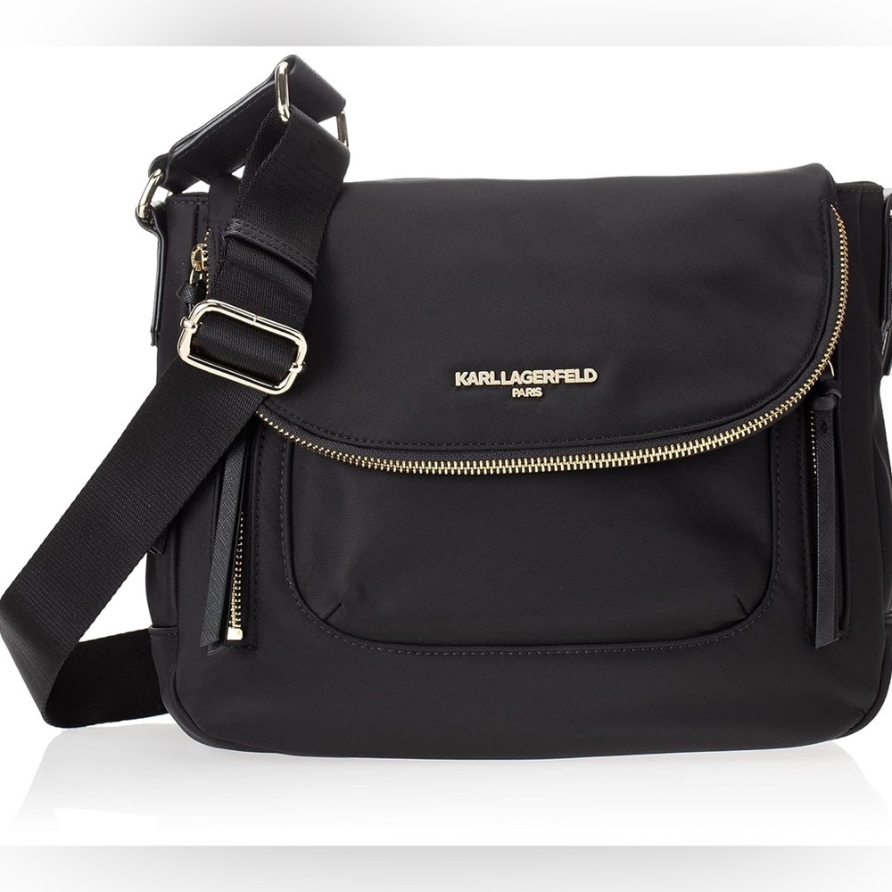 Karl Lagerfeld Paris Cara Flap Messenger Bag in Black